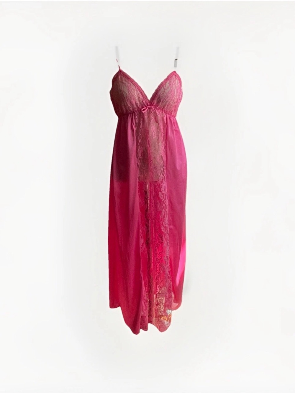 Vintage Jill Andrea Pink Lace Nightgown Long Floral Adjustable USA Made Medium